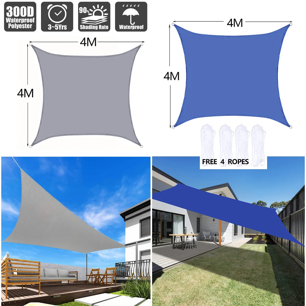 

4x4M Outdoor Waterproof Sun Shade Sail Awning Beach Swimming Pool Shade Net Garden Canopy Terrace Courtyard Car Canvas