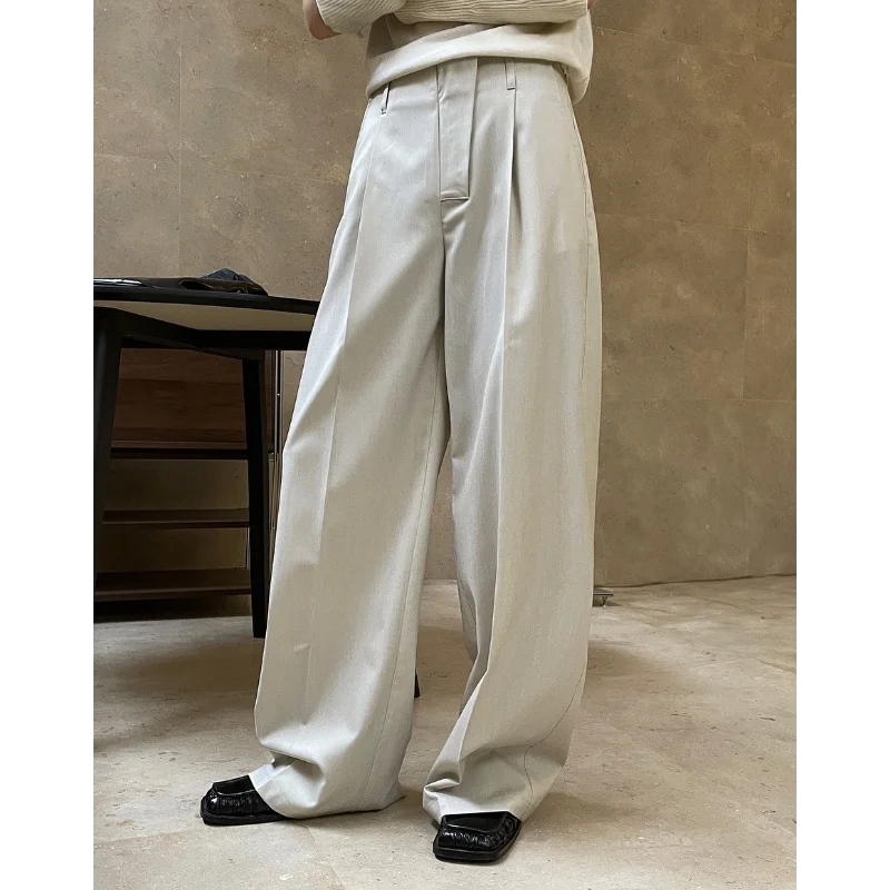 Korean Designer Tailored Trousers Wide-leg Women Asymmetrical Slanted Placket Loose High-waisted Suits Black Loose Pants Baggy