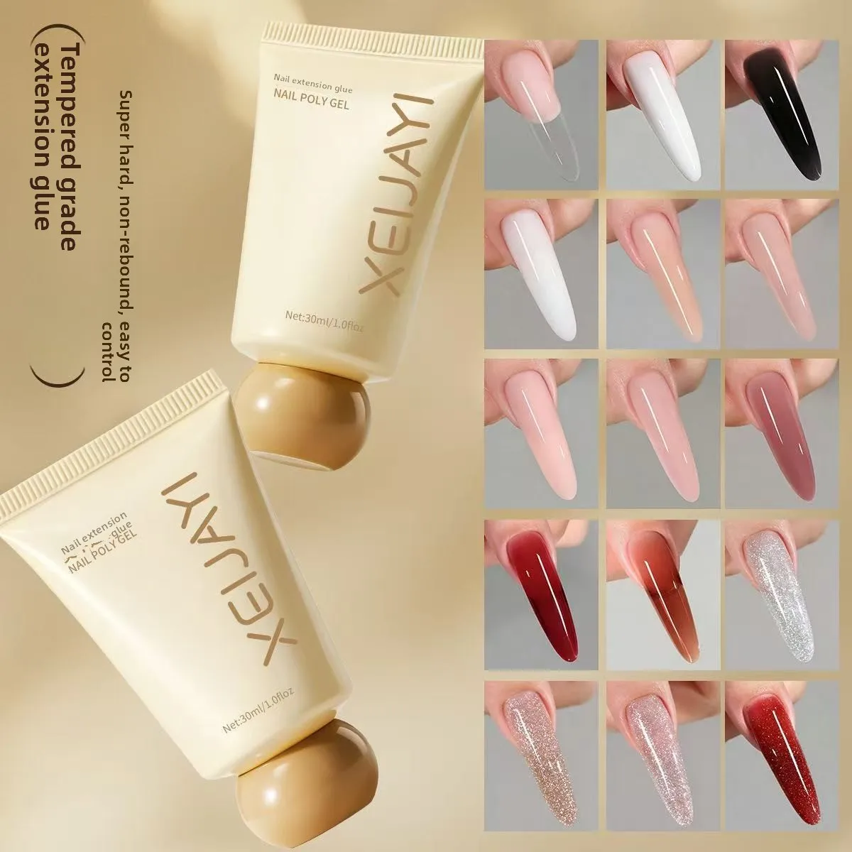 Nail Extension Gel Tempered Level No Bubble 15 Colors Poly Gel Nail Art Builder Gel for Extension 30ml Manicure Supplies