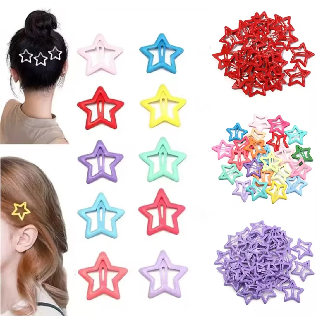 50/100pcs Cute Hollow Star Hair Clips BB Hairclips Y2K Hairpins Barrettes Simple Metal Snap Clips For Kids Girls Headwear Decor