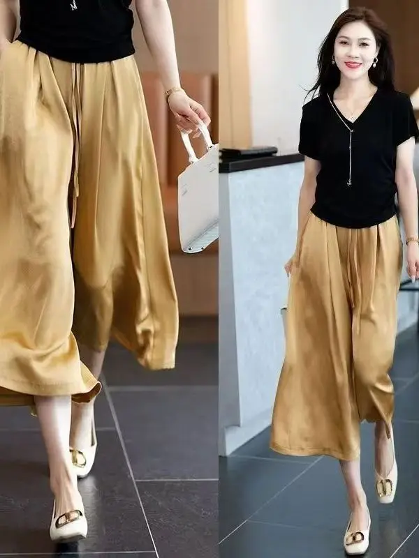 

Повседневные спортивные брюки в корейском стиле с высокой талией, широкими штанинами, укороченные, четыре цвета, спортивная одежда, удобные, свободного кроя, летние