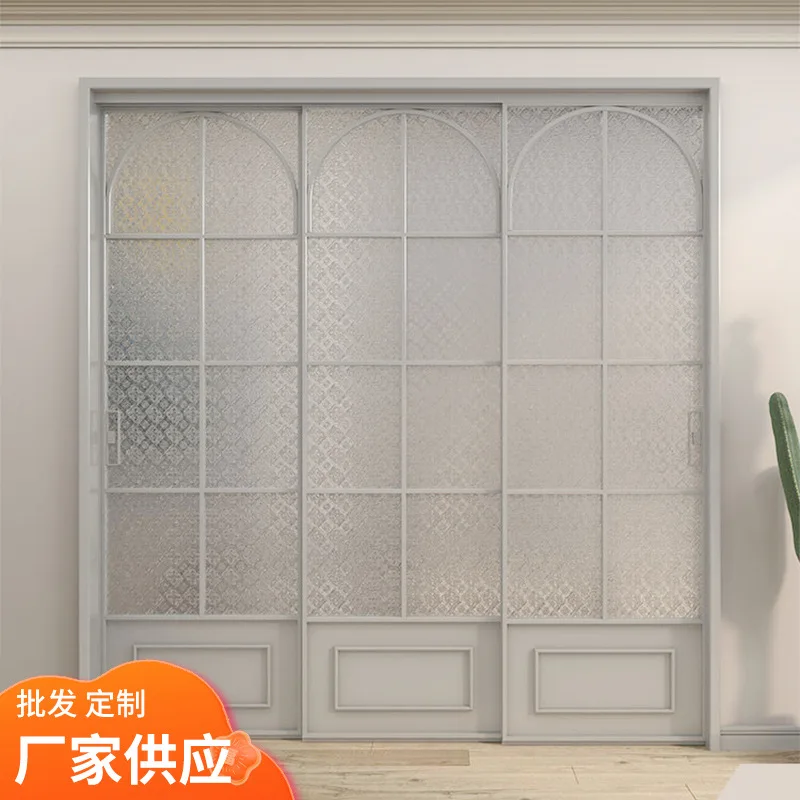Vintage kitchen, living room, balcony partition, sliding door, triple linkage, titanium-magnesium alloy glass, bathroom interior