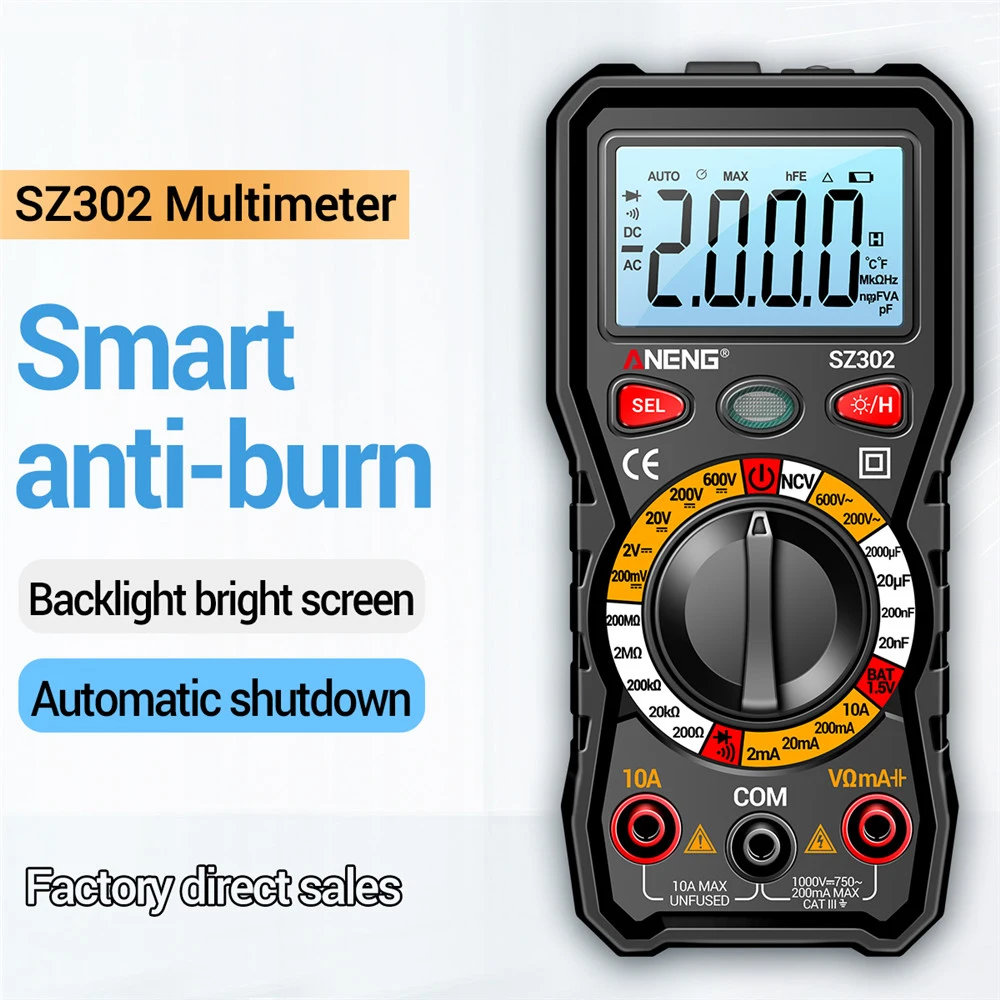 SZ301 SZ302 Professional Digital Multimeter Auto Voltmeter Multimetro AC DC 220V Resistance Voltage Capacitor Diode NCV Tester