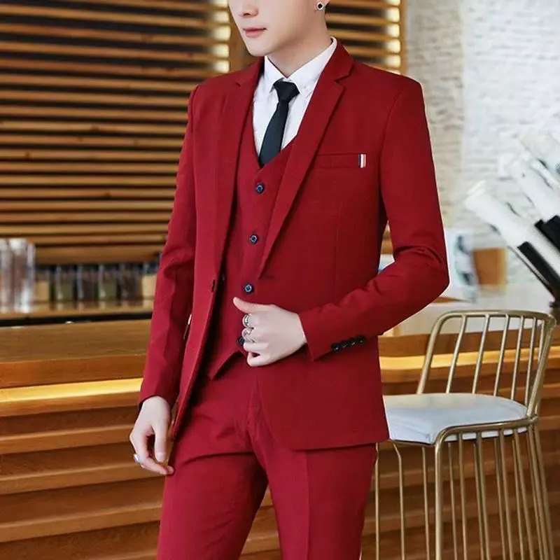 Men's 2 Piece Slim Fit Suit Korean Style Business Wedding Blazer Pants Set Groom Tuxedo Formal Casual Wear