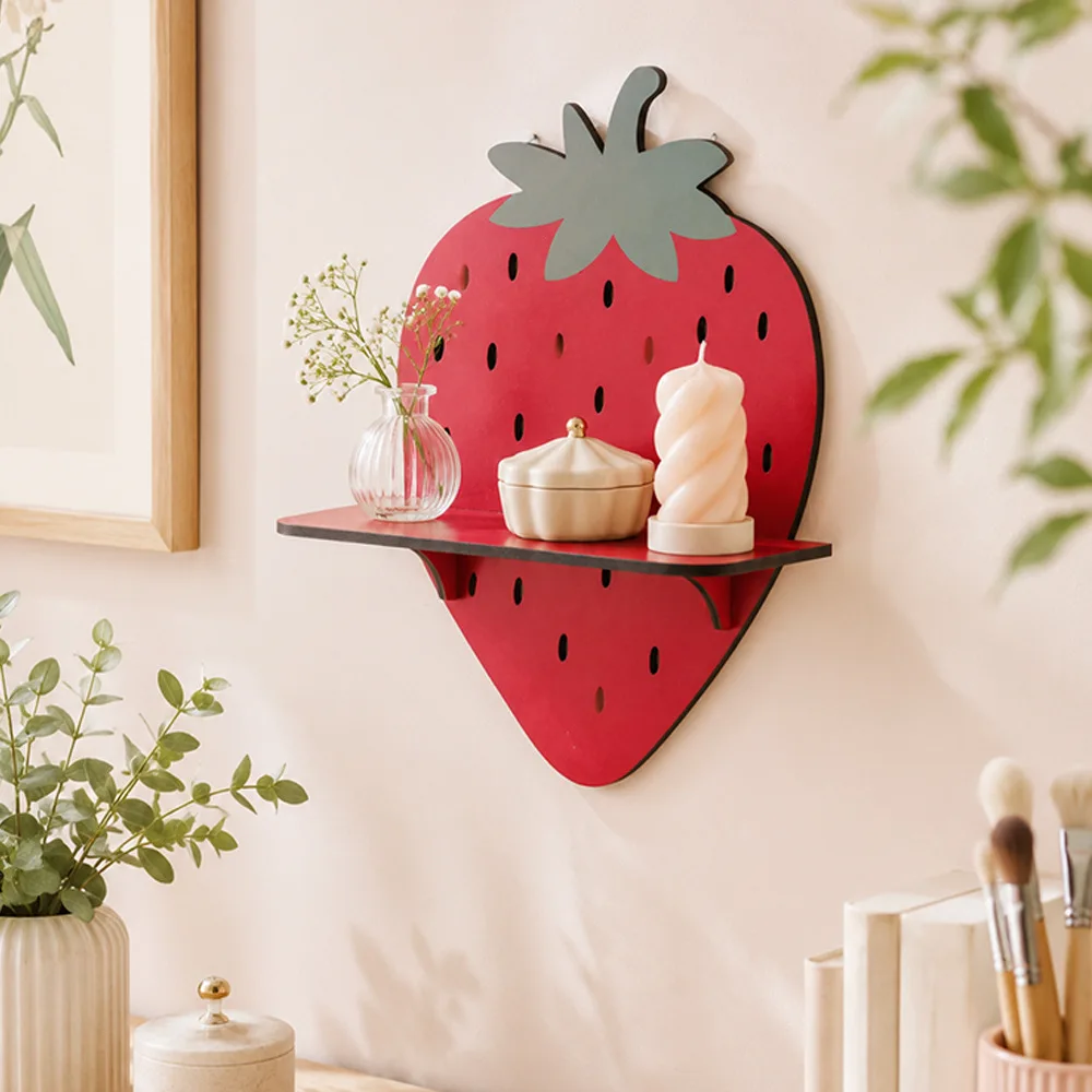 Cute Fruit Bow Shape Floating Wall Shelf Cherry Lemon Strawberry Banana Wall Mount Storage Rack Bedroom Display Decor Shelves