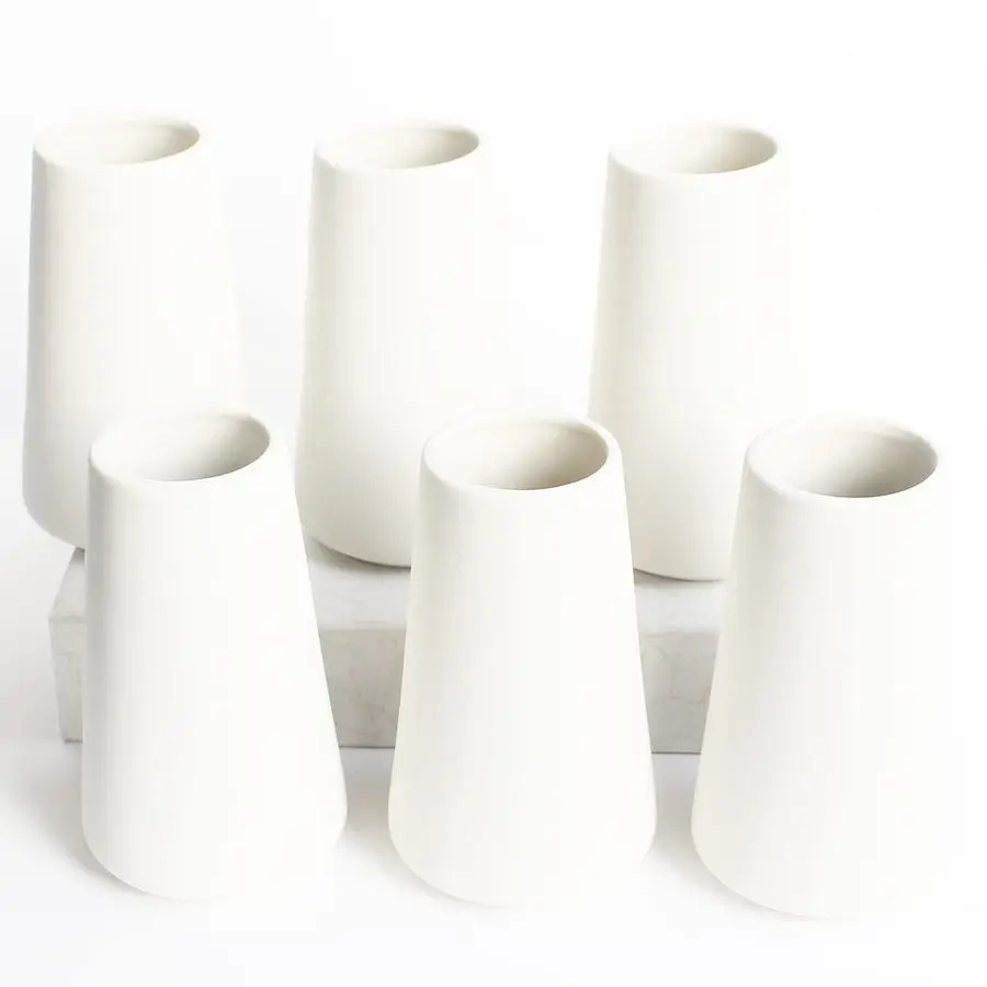 

6 Pack White Ceramic Vases for Home Decor, 6 Inch Modern Centerpieces for Pampas Grass, Table, Boho Flowers Decor