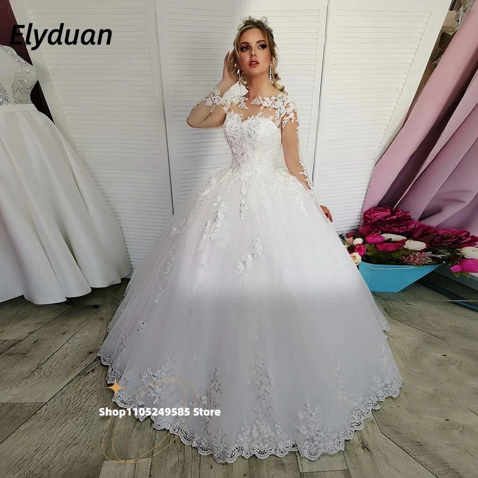 Elegant Ball Gown Wedding Dresses Long Sleeves Lace Appliques Customized Floor Length Ivory Tulle Vestidos De Novia 2026