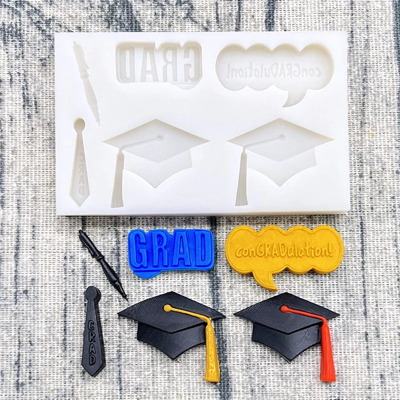 Graduation Mortarboard Pen Necktie Silicone Mold Sugarcraft Cupcake Baking Mold Fondant Cake Decorating Tools