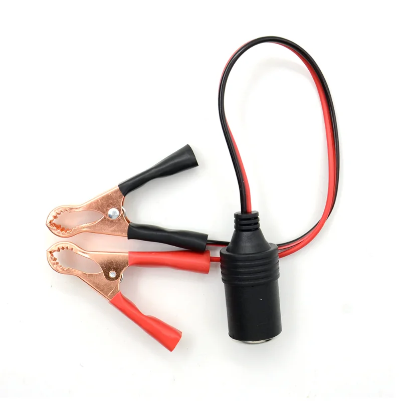 12V Power Car Cigarette Lighter Female To Alligator Clip Extension Connector To Terminal Clip-on Battery Adapter Auto Socket