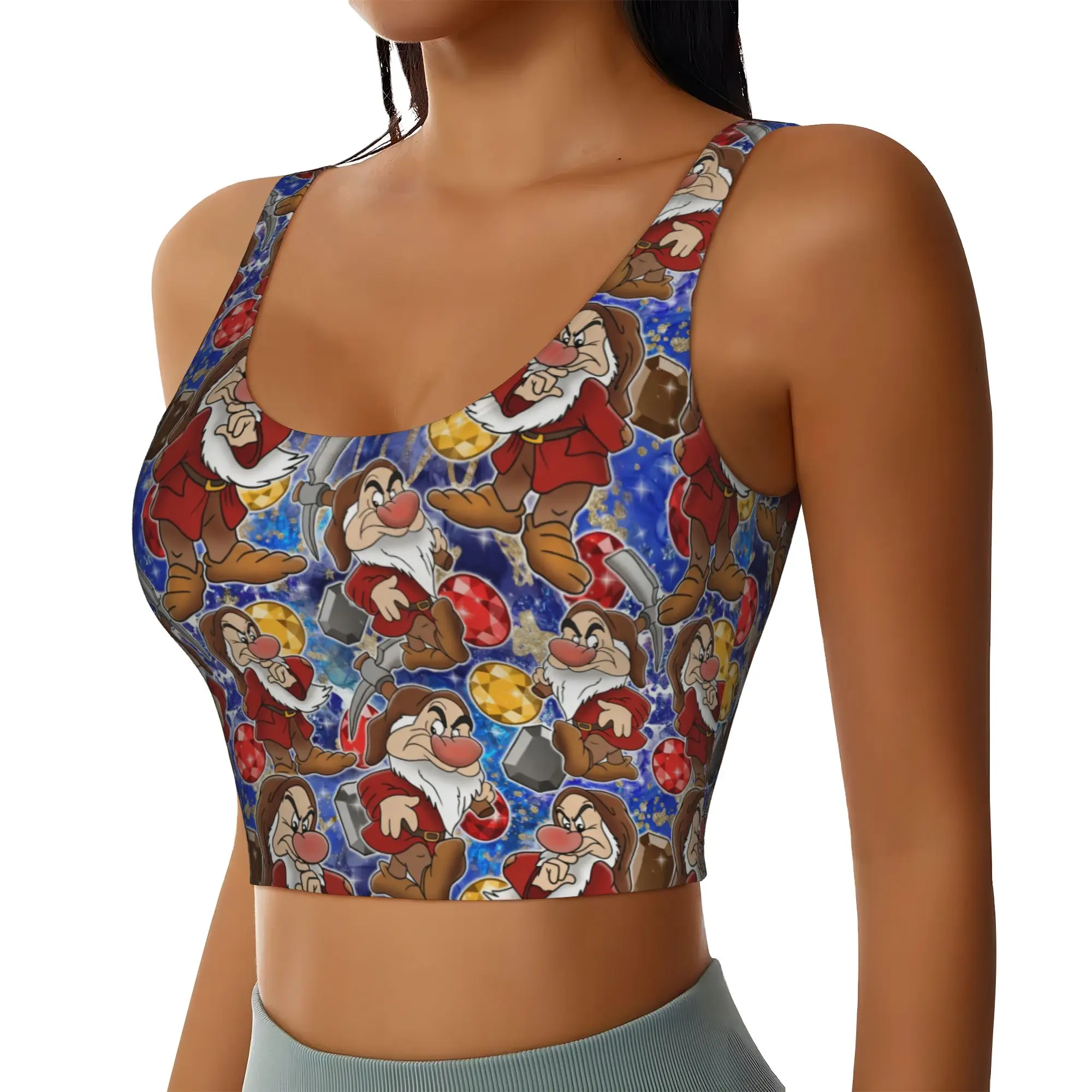Custom Women's Seven Dwarfs Sports Bras Anime Manga High Impact Gym Workout Yoga Crop Tank Tops