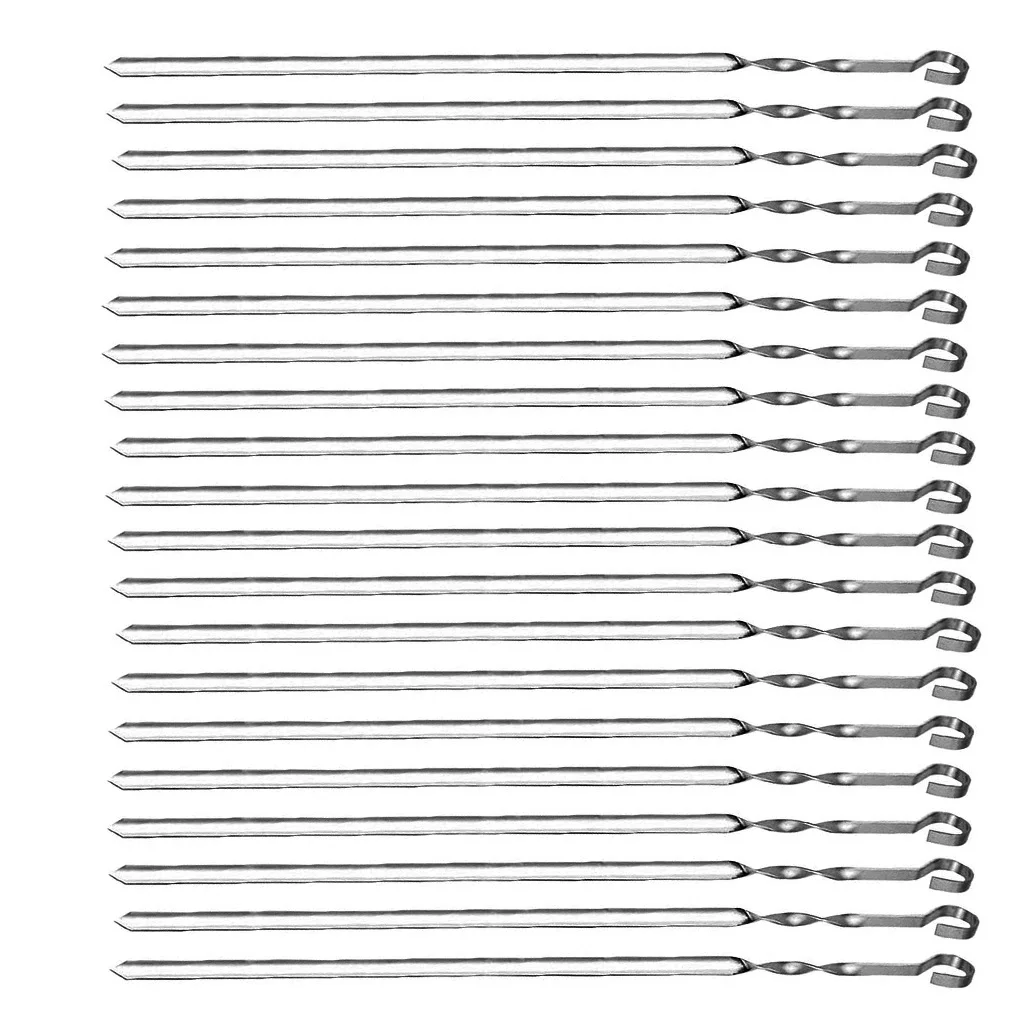 20pcs Stainless Steel Grill Stick Reusable Barbecue Skewer Long BBQ Needle Washable Outdoor Skewer