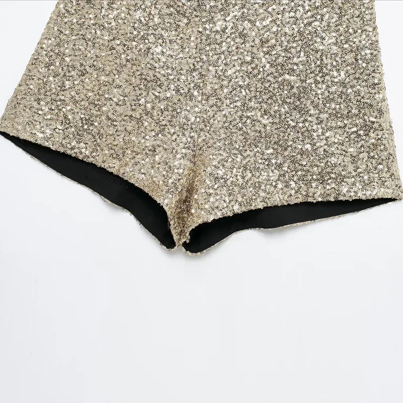 TRAF Woman Golden Sequin Shorts Fashion Glitter Shorts for Dancing Pole dance Bermuda Shorts Y2K Streetwear Micro Short Pants