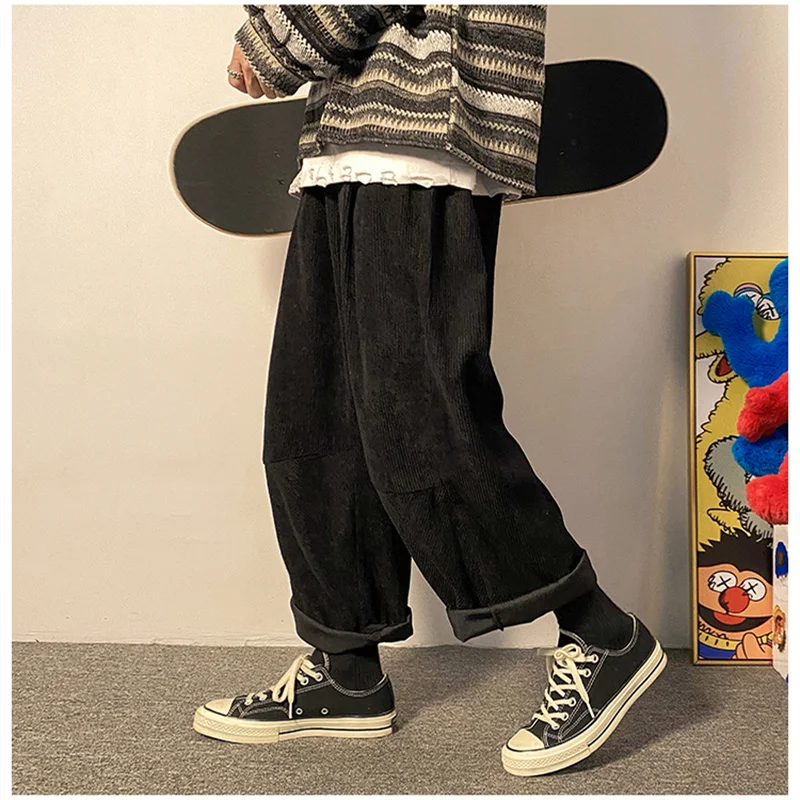 

BrLarge Size Men's Loose Casual Corduroy Pants Spring Autumn Korean Style Fashion Elastic Waist Strap Straight Pants 5XL