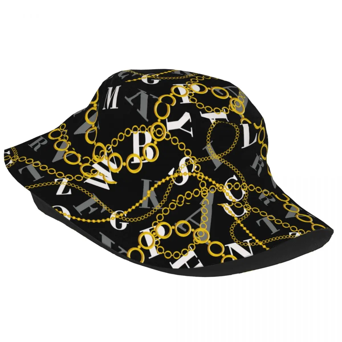 Luxury Modern Baroque Bucket Hat For Men Women 2023 Outfits Headwear Gold Golden Chains Letters Print Bob Hats Summer New Design