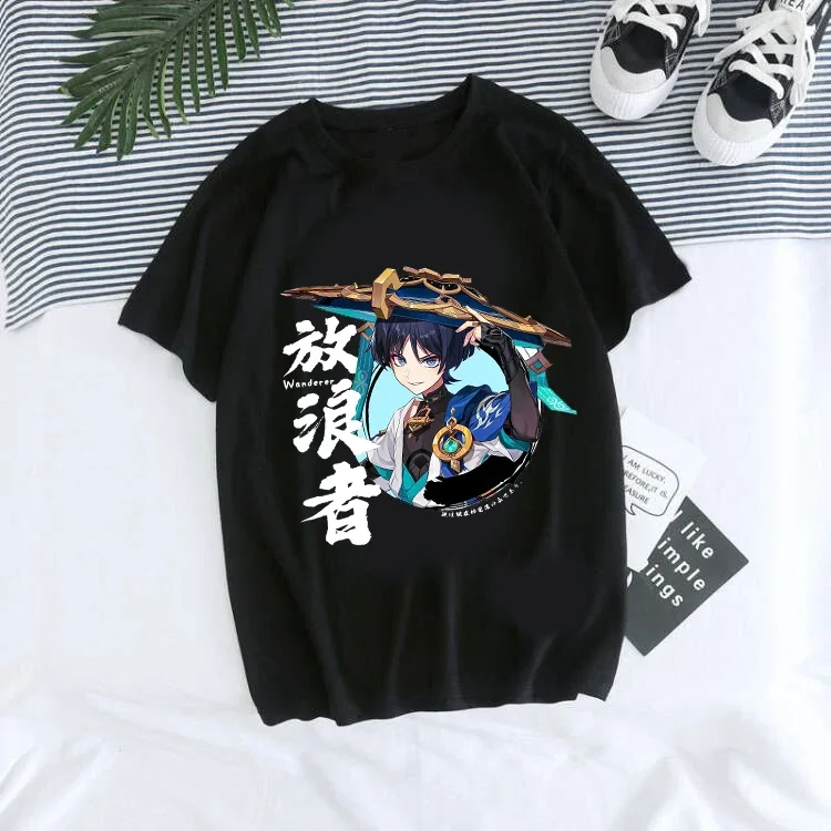 Kaus lengan pendek Harajuku 2023 Genshin Impact T-shirt lengan pendek grafis gambar Kawaii Hu Tao atasan baju jalanan Y2k untuk wanita