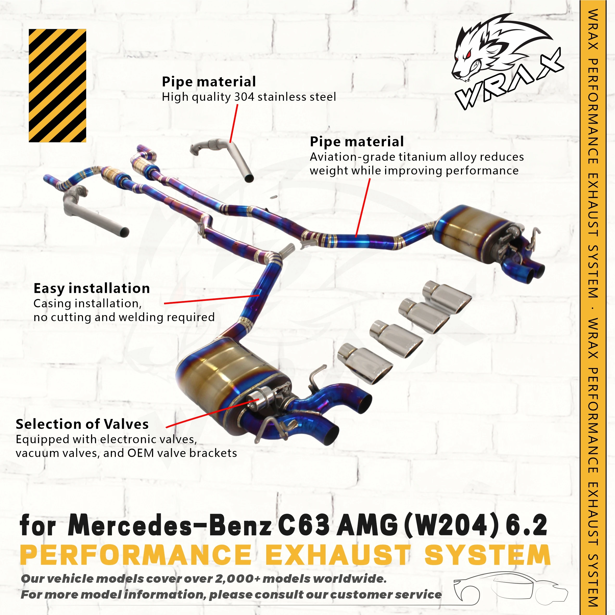 

WRAX Exhaust Assembly for Mercedes-Benz C63 AMG (W204) 6.2 - SS304 Downpipe + Titanium Valved Catback, Exact Fit & Easy for DIY