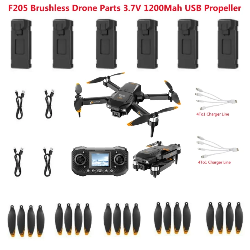 F205 Brushless Optical Flow Remote Control RC Drone Quadcopter Spare Parts Accessories 3.7V 1200Mah Battery USB Propeller