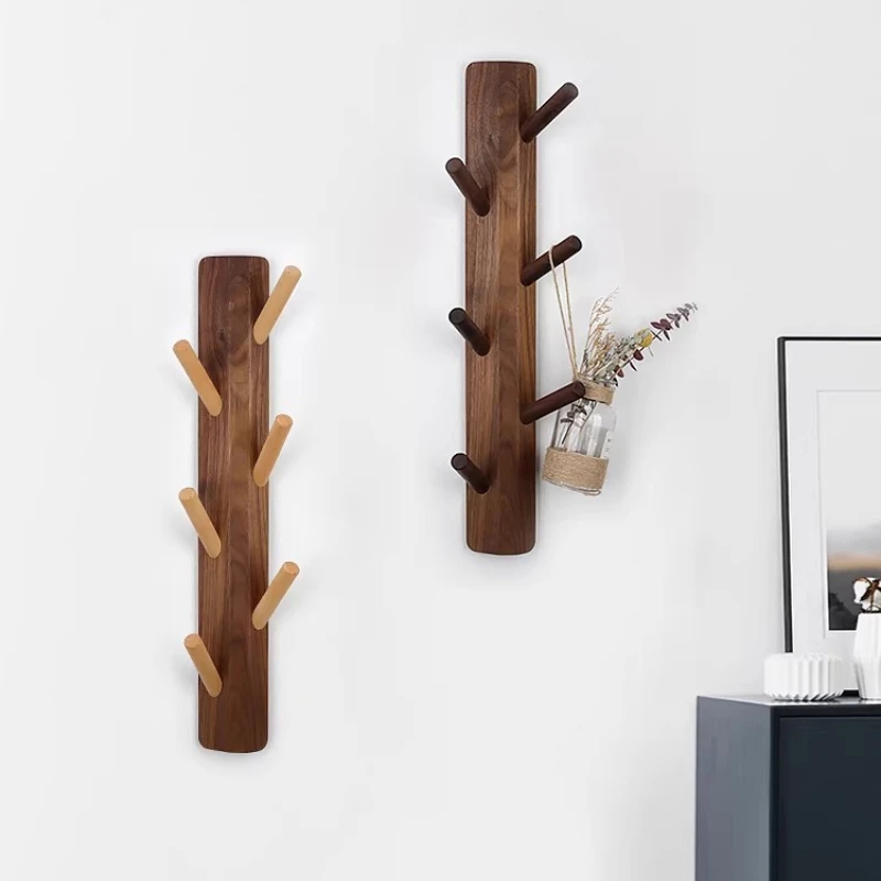 Walnut Wood Branch Coat Hooks Wall Mounted Entryway Hanger Rack Creative Nordic Wooden Decorative