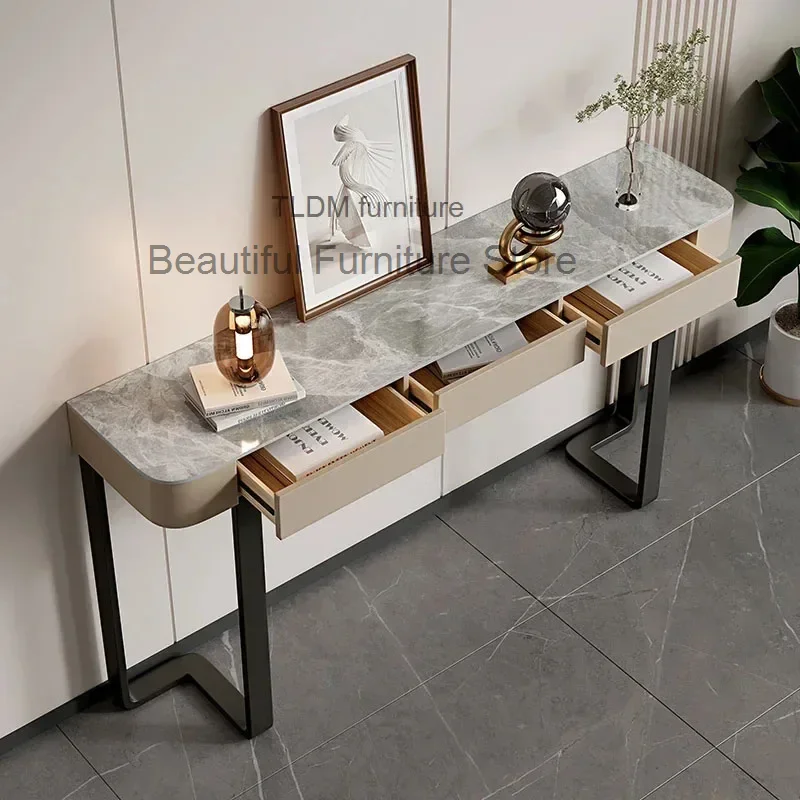 Italian Slate Console Tables Hallway Light Luxury Entrance Console Cabinets for Living Room Furniture Entryway Table with Drawer