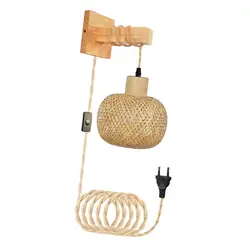 Applique da parete intrecciata a mano Boho Bamboo lampada da comodino Plug in lampada a sospensione per la casa camera da letto soggiorno fattoria bagno