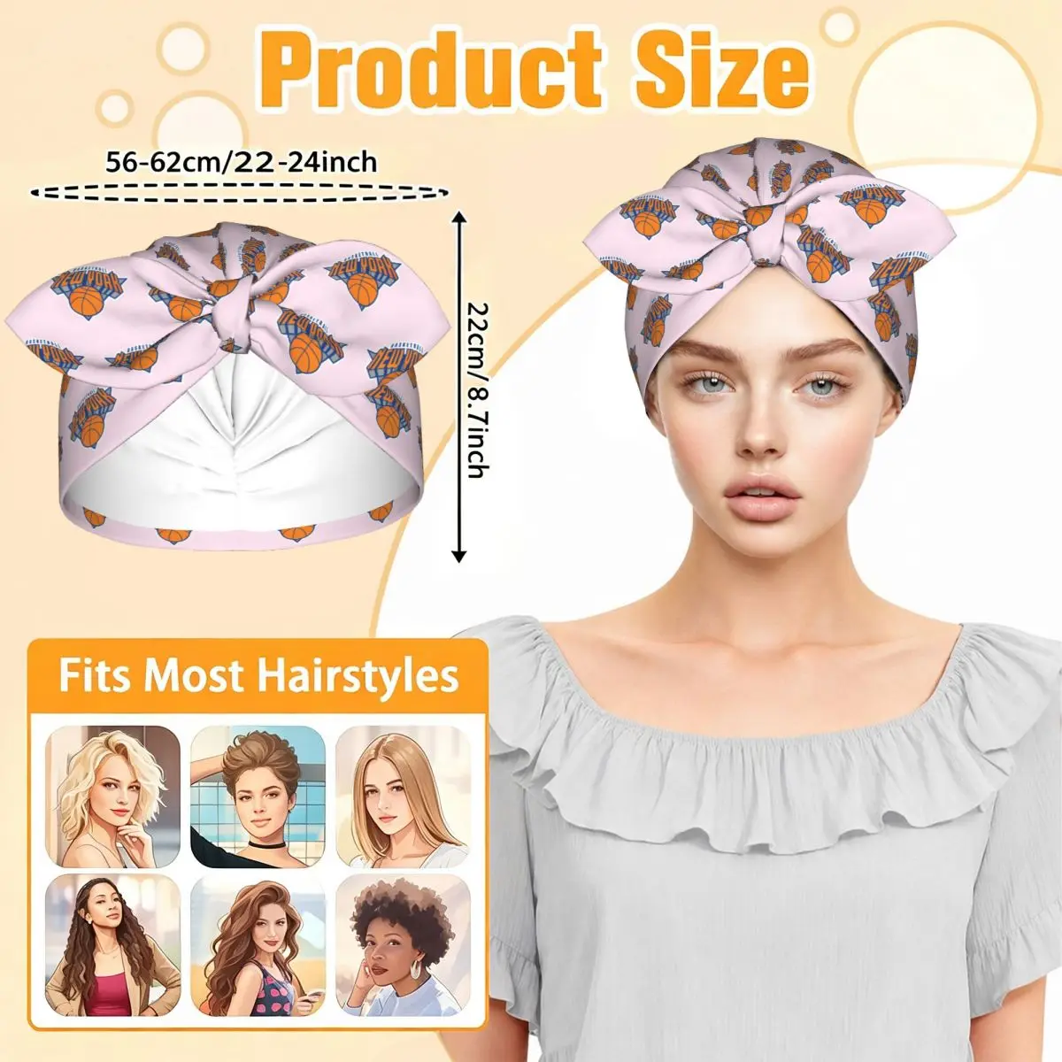 New York Basketball Sleep Bonnet Double Layer with Adjustable Bow, Reversible Hair Cap for Curly Braids Hair