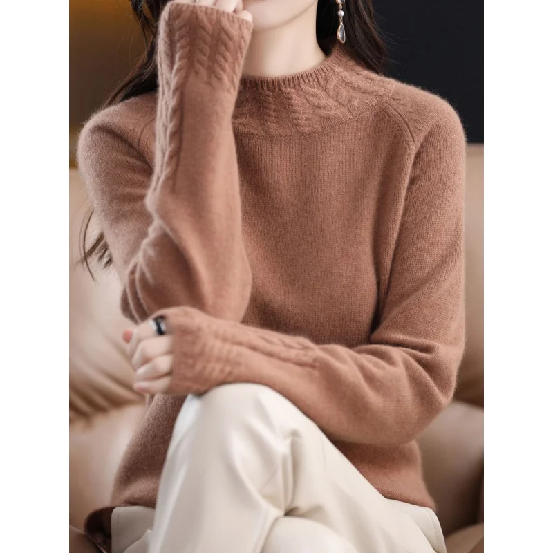 

New Heavy Twist Shape Bottoming Shirt Women's Long-Sleeved Twisted plus Size Inner Half-High Collar Thickened Sweater