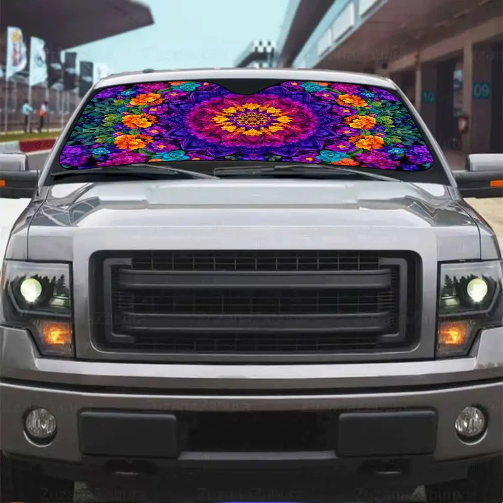 1pc A Colorful Floral Mandala Design Sunshade For Your Windshield, Providing UV Protection To Maintain A Cool Car Interior. It'S