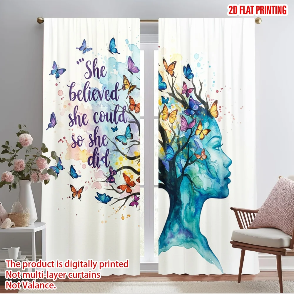 

2pcs 2D flat printing Drapes She believed she could so she did Polyester Without Electricity All Season Party & Holiday Decor