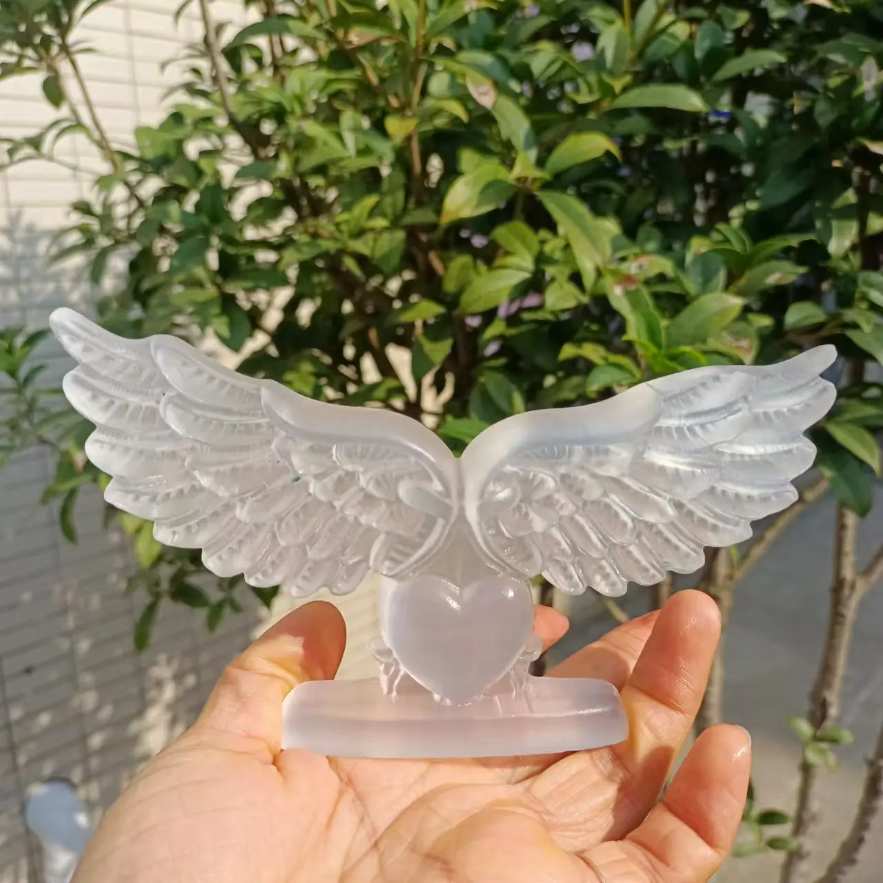 Natural Moroccan Transparent Plaster, Angel Wings, Quartz Crystal Ore Carved Wings, Mineral Reiki Healing