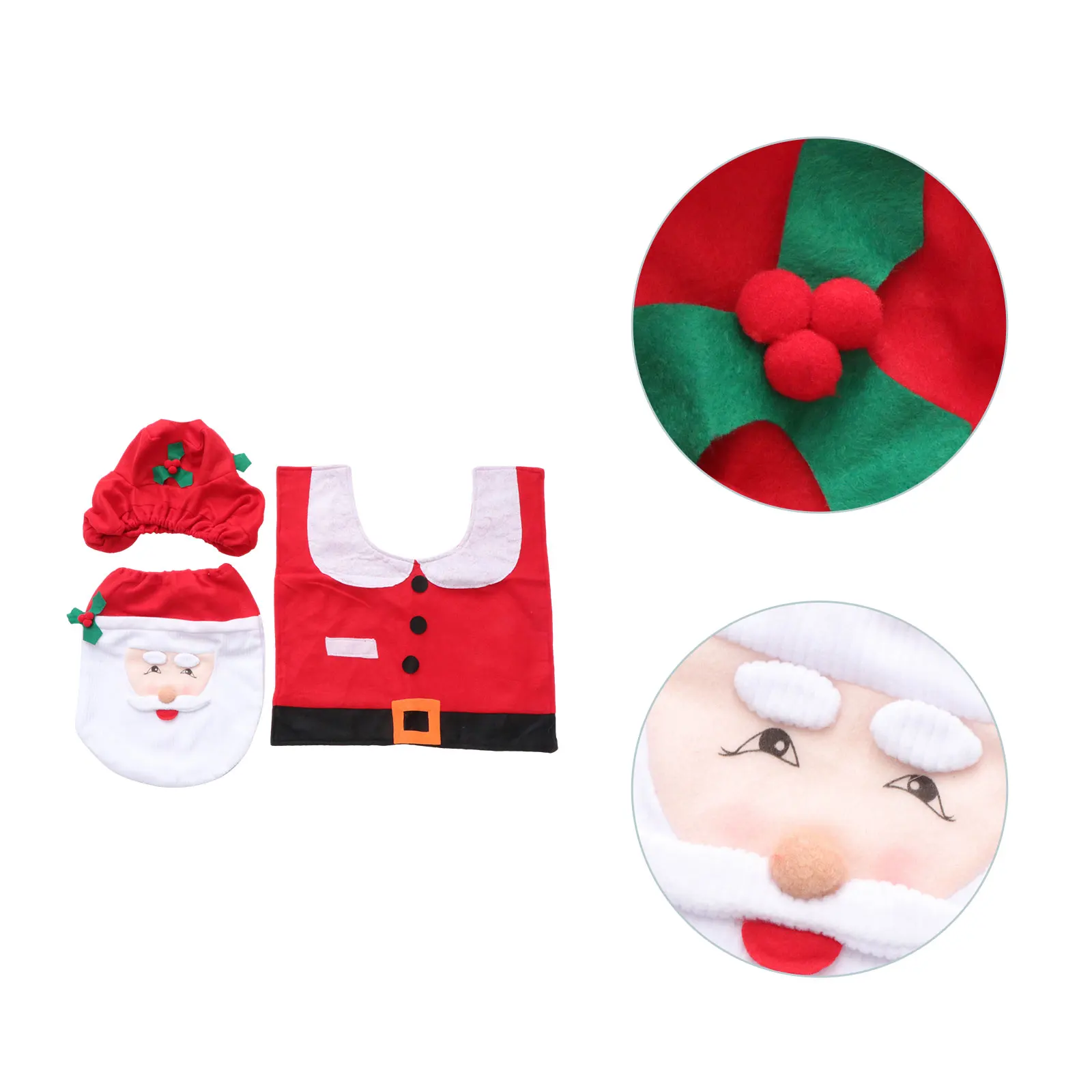 

Christmas Toilet Set Santa Water Tank Flannel Mat Bathroom Xmas Toilet Mat Decor Protective Cover Festive Home