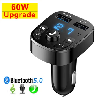 Bluetooth 5.0 araç şarj çift USB araç kiti FM verici ses MP3 çalar autoradio Handsfree 3.1A 12-24V iPhone Samsung için