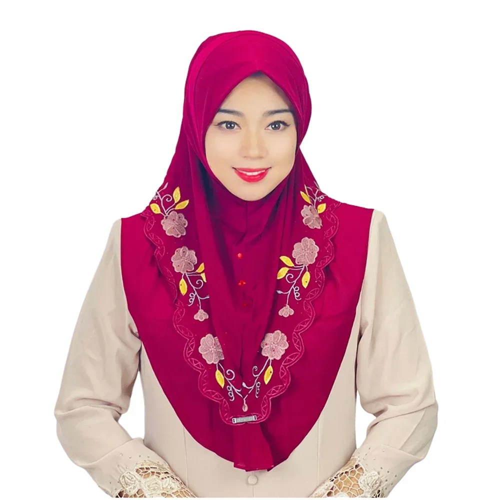 Muslim Double Layer Embroidery Hijab for Muslim Islamic Scarf Arab Shawls Malaysia Style Wear Directly Instant Amira Headscarf