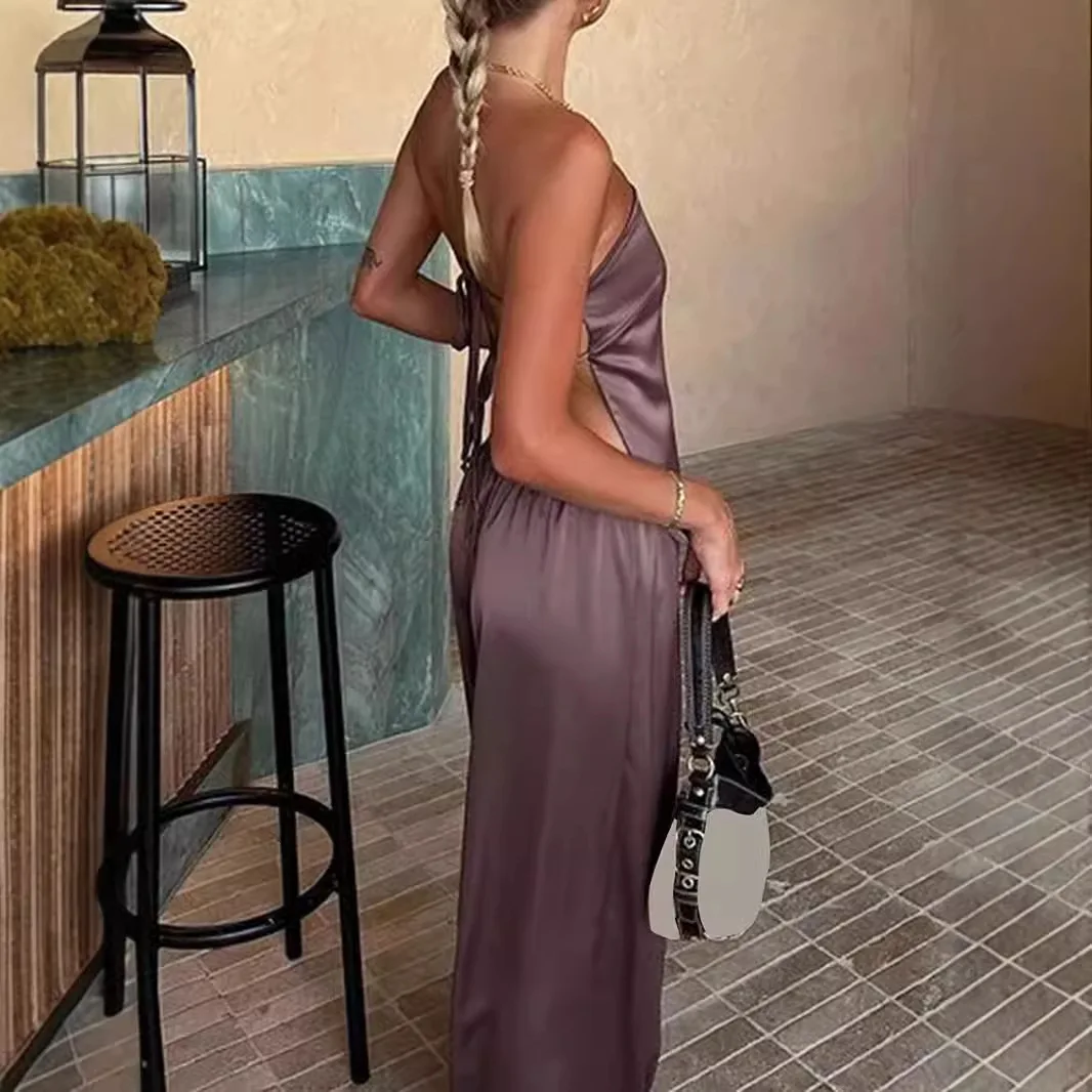 Комплекты из 2 предметов, женский топ без бретелек, широкие брюки, наряды без рукавов, с открытой спиной, на шнуровке, брюки с высокой талией, ансамбль 2025 г.