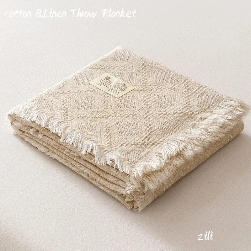 1pc Blanket Linen Sofa Towel Tassels Bed Linen Solid Color Shawl manta Skin-friendly Plaid Home Blankets