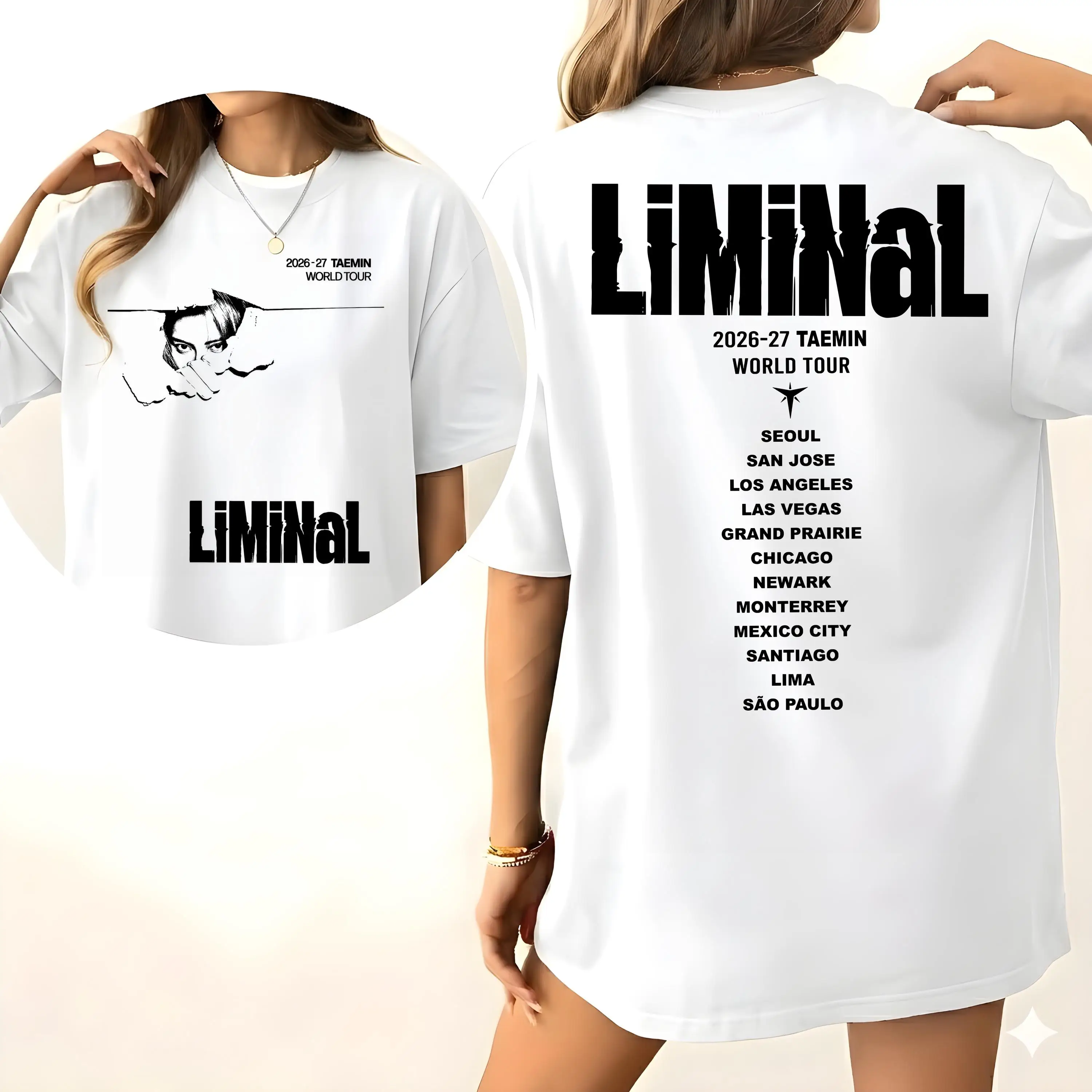 2026 New TAEMIN LiMiNaL World Tour Family Matching Oversized Unisex Streetwear T Shirt Liminal Black Front Back Print Cotton Tee