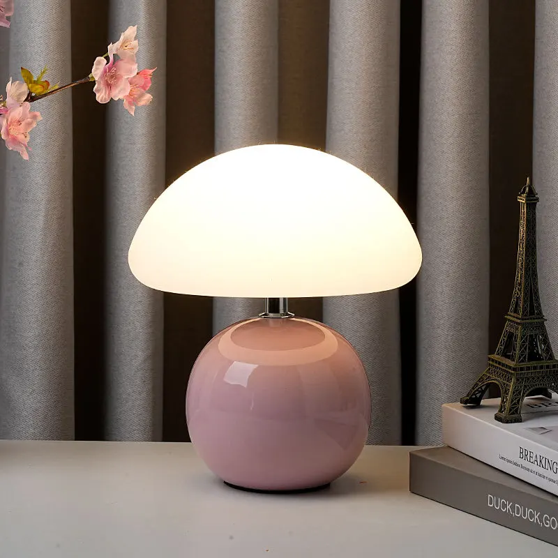 Mushroom Small Table Floor Lamp Cream Rotomolding Ceramic Warm Eye Protection Led Lamp Bedroom Decor Home Bedside Stand Light