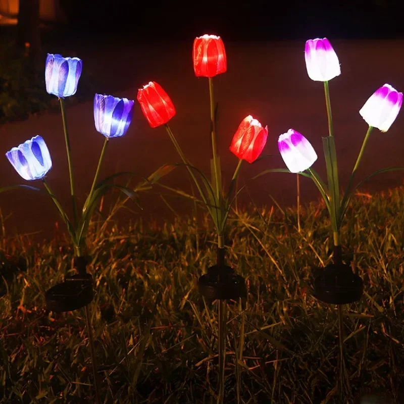 Luz LED Solar para exteriores, lámpara de flor de rosa y tulipán, decoración de jardín de paisaje, lámpara de césped, luces de jardín impermeables, luces solares para exteriores