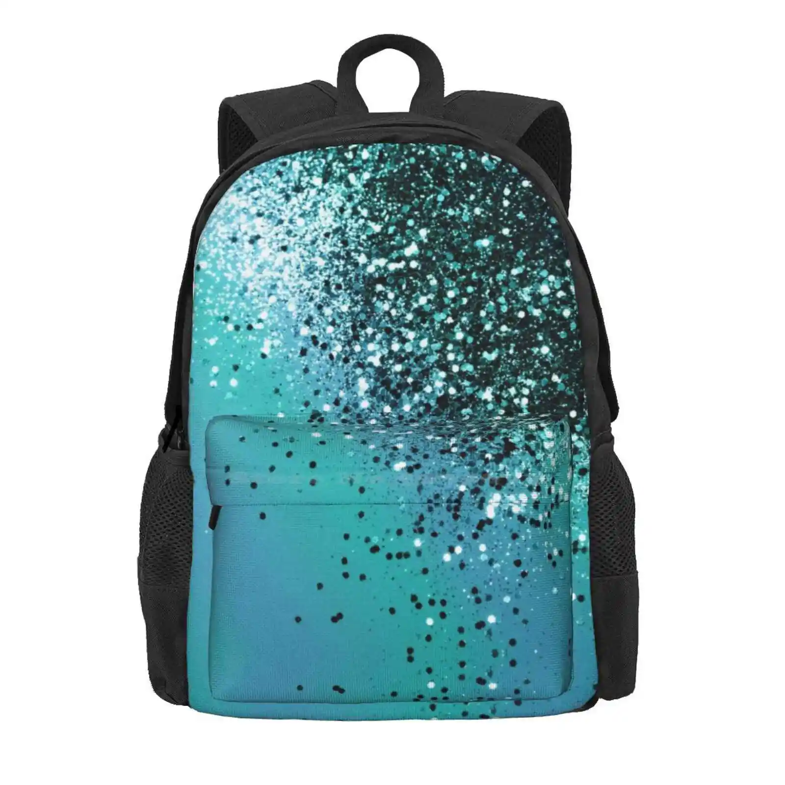 Aqua Blue Ocean Glam #1 (Photo Of Glitter Only - Not Reflective) Hot Sale Schoolbag Backpack Fashion Bags Color Digital