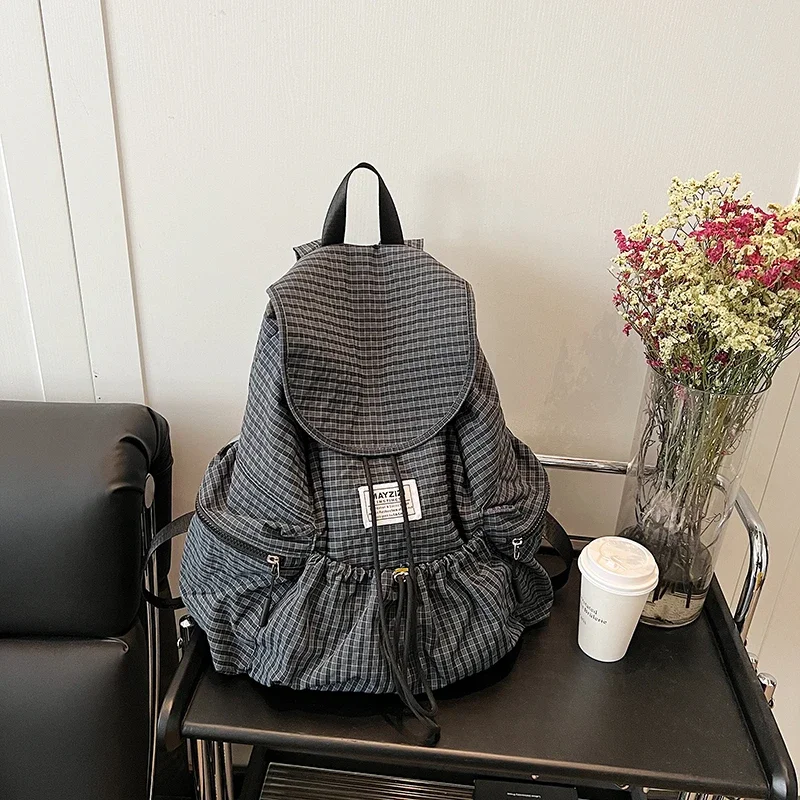 

Oxford Plaid Large Capacity Backpacks String Portable Ladies Bags on Sale 2025 Fashion High Quality Versatile Schoolbags
