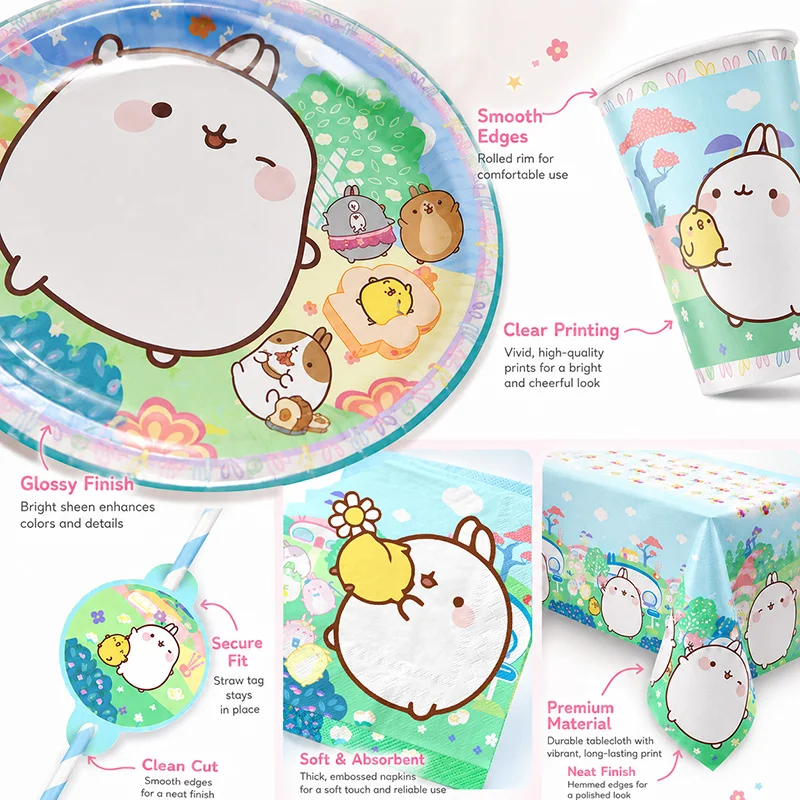 Molang Happy Birthday Party Decoration Combo Practical Tableware Set Cute Bunny Cup Plate Suitable Indoor Outdoor Celebrations - view 5