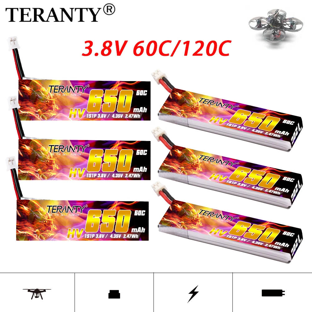 1-10Pcs TERANTY 650mAh 3.8V 1S 60C/120C HV 4.35V Lipo Battery With PH2.0 Plug For Emax Tinyhawk King Kong Ldarc TINY7