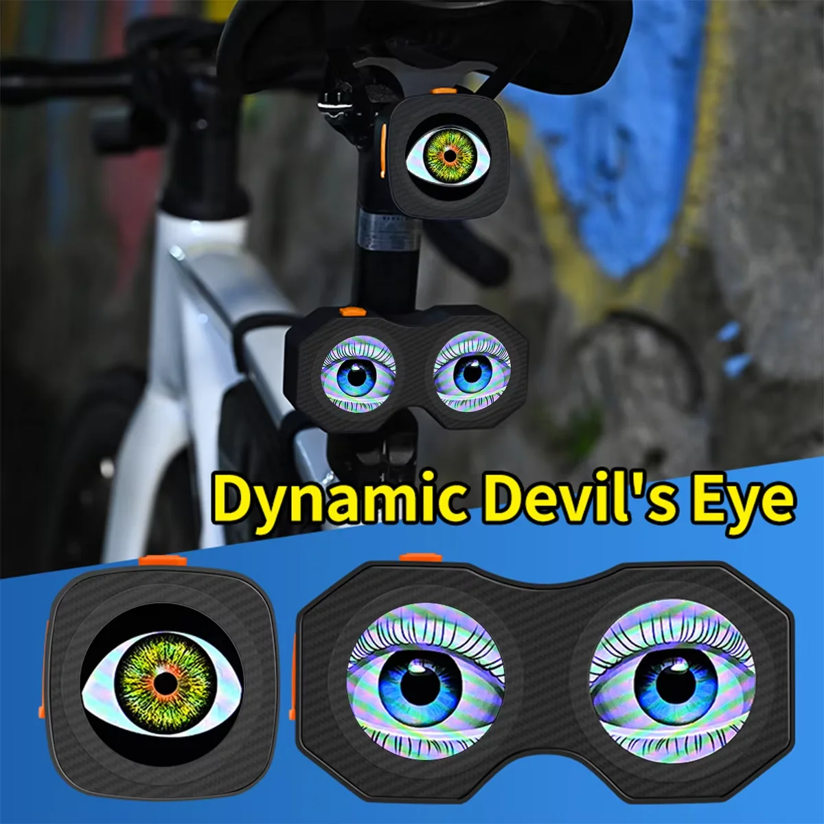 

3D Dynamic Devil Eye Motorcycle Bicycle Rearview Mirror Decorative lights USB Rechargeable LED Light Retrofit Kit GIF Customizab