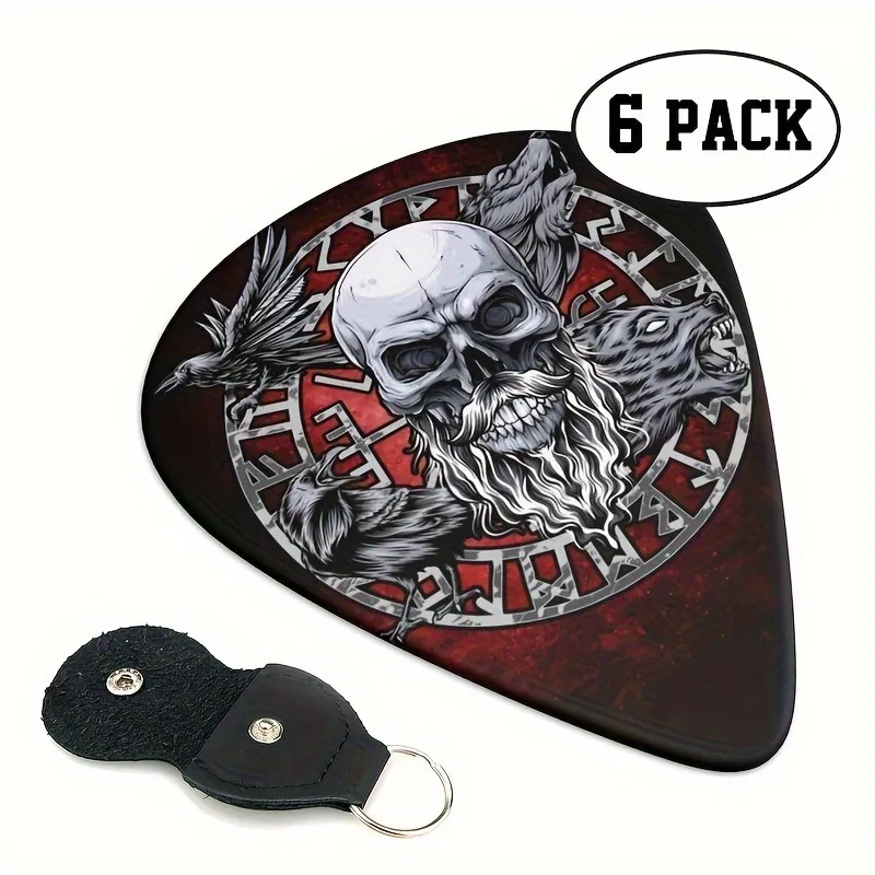 6-delige originele geluidsplectrums, dubbelzijdig bedrukte ukelele gitaarvingergranaatscherven, sleutelhangerholster, cadeau voor muziekliefhebbers