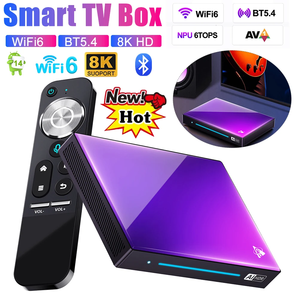 Smart TV Box for Android 14 Set Top Box 8K HD Media Player WiFi6 BT5.4 RK3576 Set Top Box with Remote Control AV1 Media Player