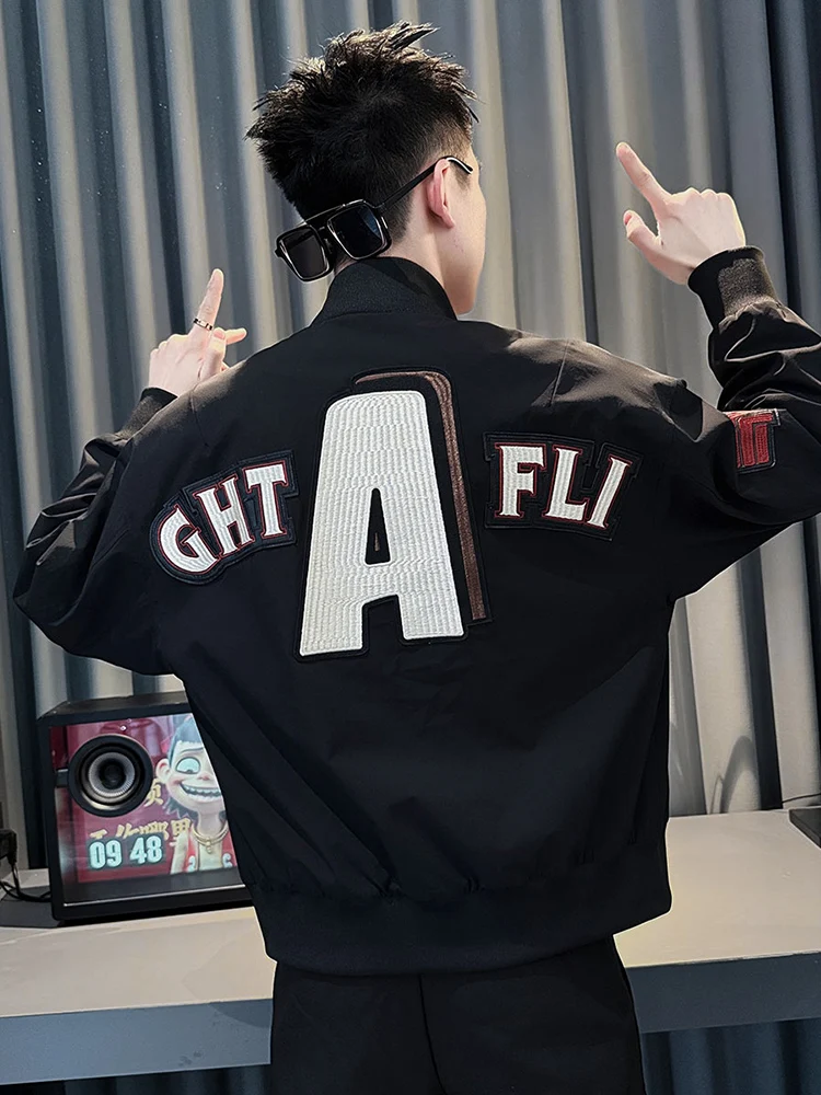 

Sli Men's Stand Collar Jaet Embroidered Top Trendy Haome Versatile Spring Autumn Outerwear Slim Fit Polyester