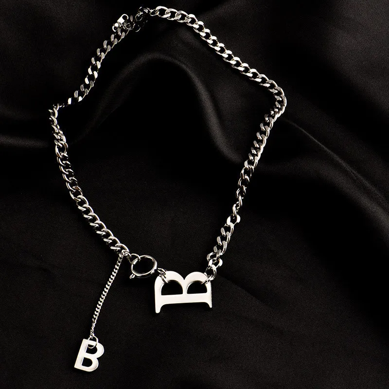 Fashion exaggeration B letter stainless steel necklace for women Gothic jewelry for hip hop girls collarbone chain