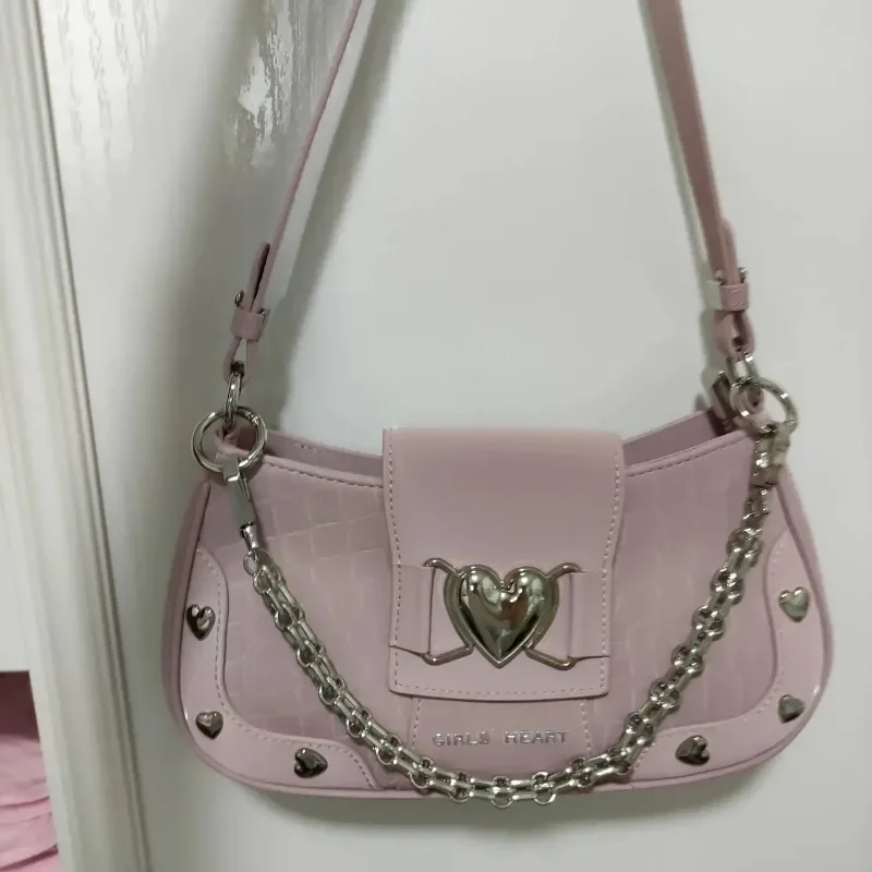 New fashion Y2K shoulder bag 2024 all match chain Pu bags for women sweet cool subculture pink crossbody bag mirмbolsas Bolsas M