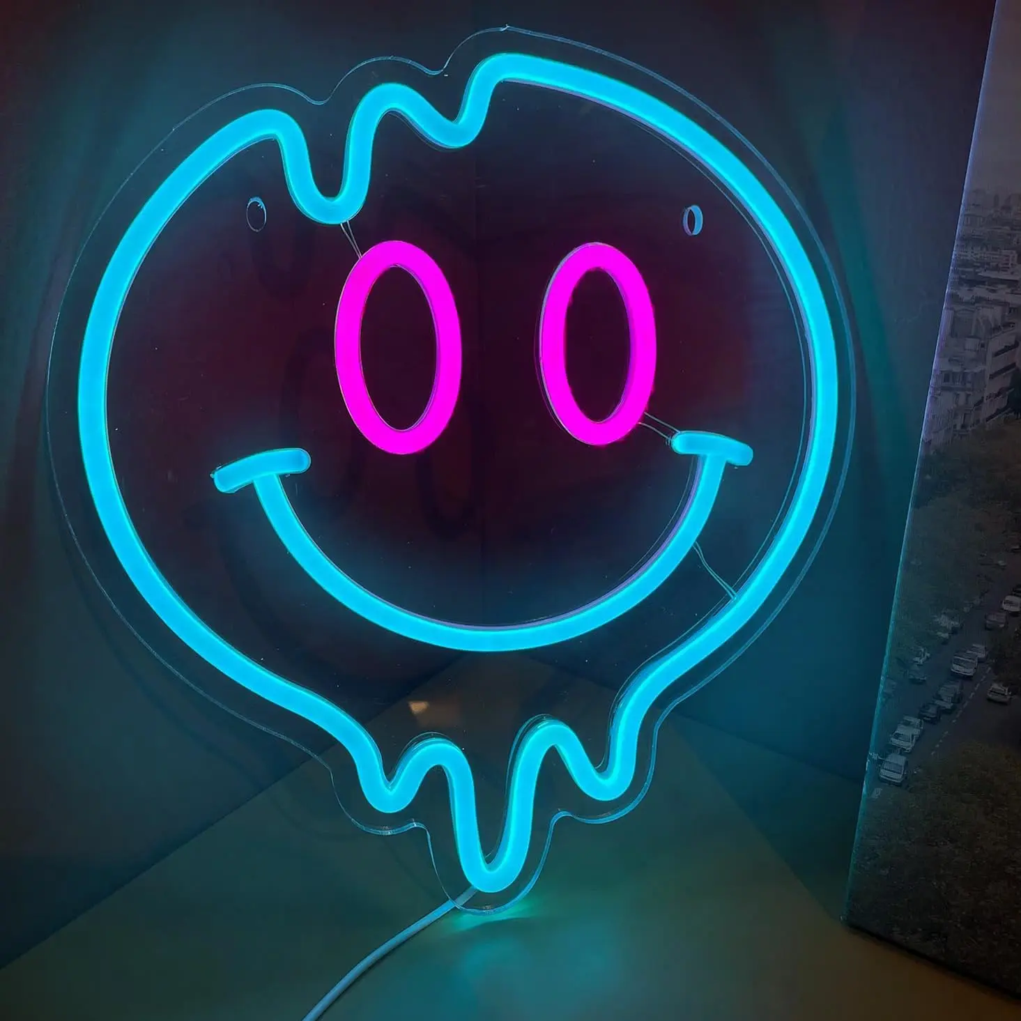 

Неоновая LED-вывеска «Счастливое улыбающееся лицо» с эффектом капель воды, синяя, для спальни, гостиной, бара, кафе, домашнего декора, вечеринок, настенный декор, атмосферное освещение, подарок