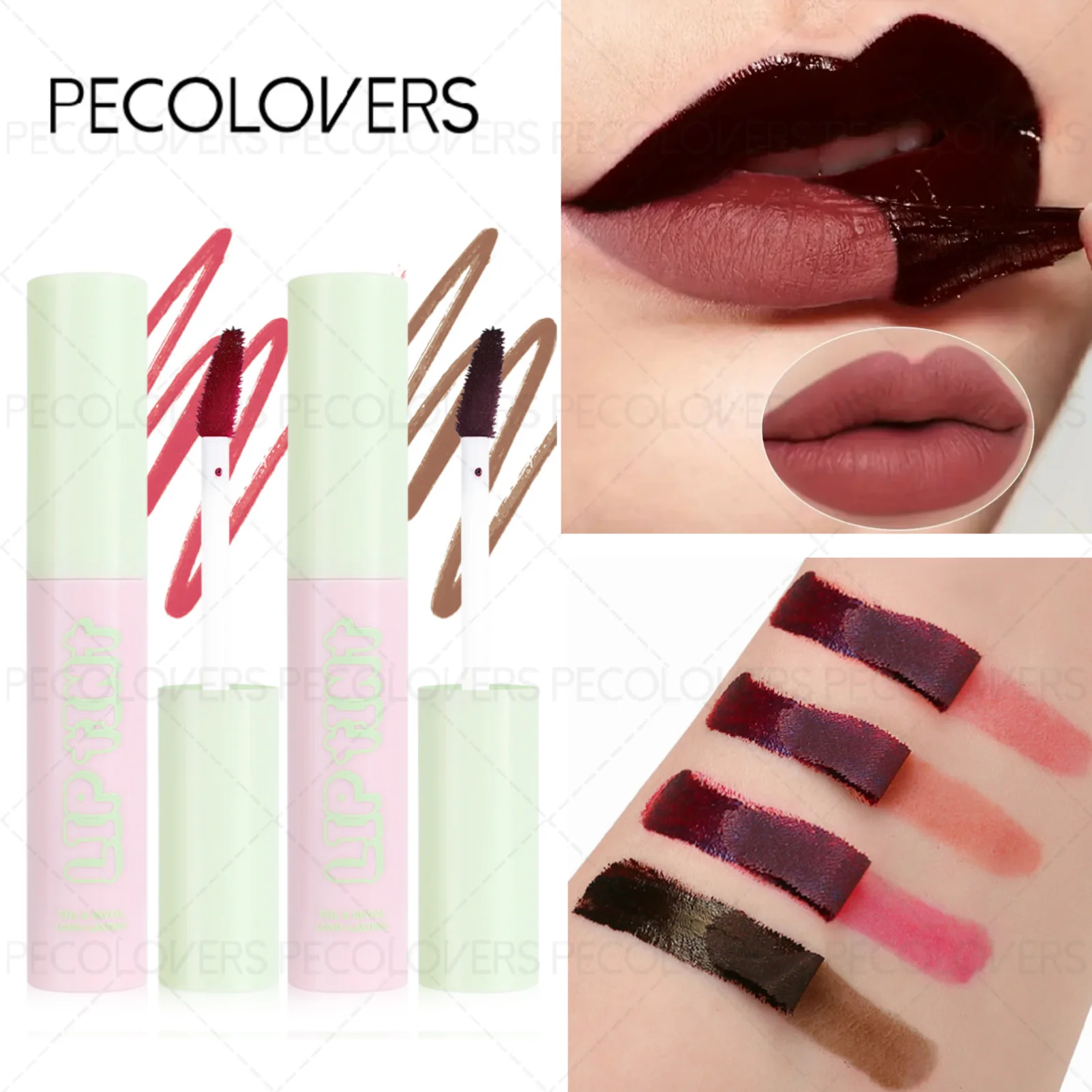 قطعة واحدة من لون الشفاه غير اللامع المقاوم للماء - محدد الشفاه ولمعان 2 في 1، تصميم كونتور، مثالي للاستخدام اليومي في الخريف/الشتاء