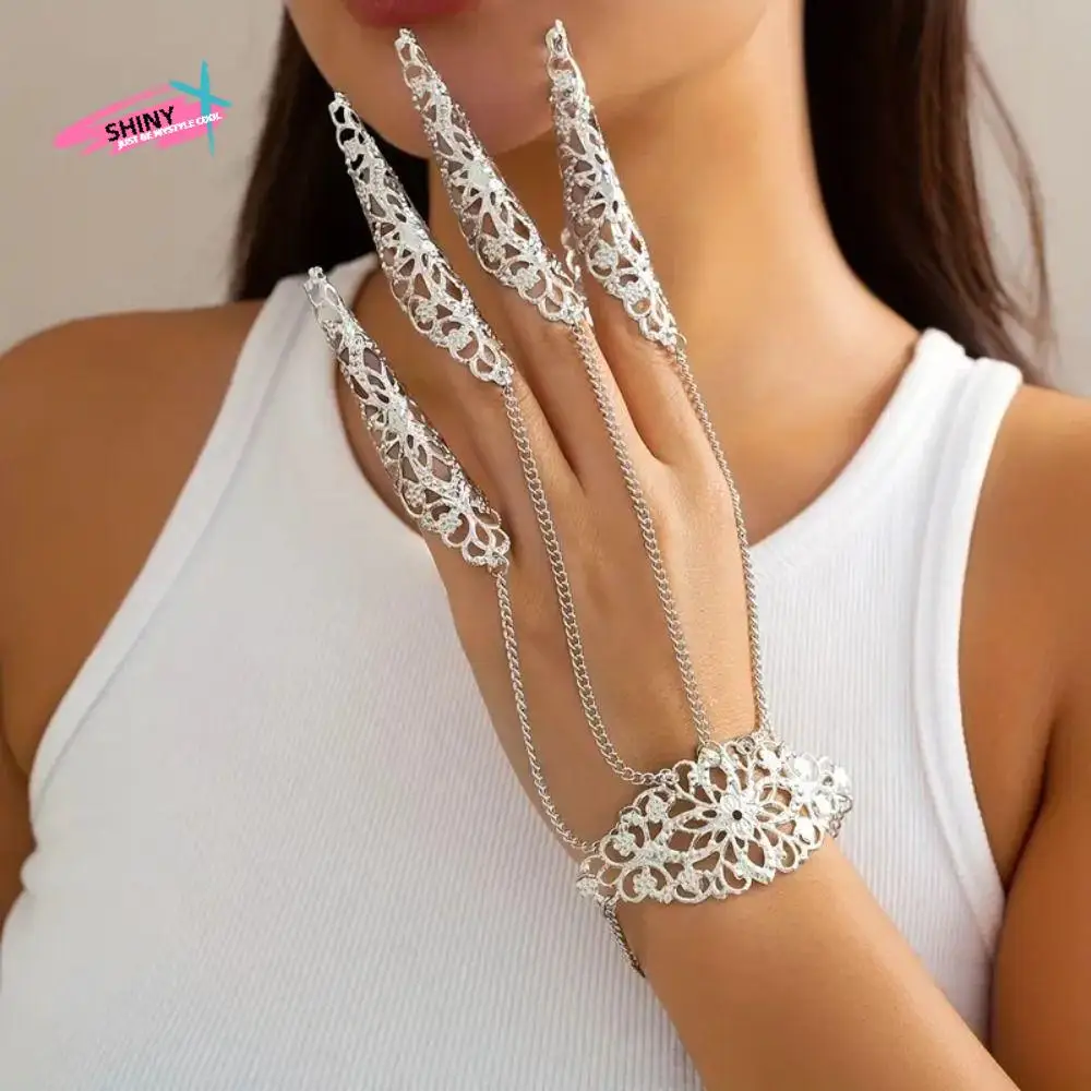 Tapered Nail Chain Exaggerated Gothic Bracelet Punk Flower Mittens Bracelet Hollow Out Tassel Hand Back Chain Gift